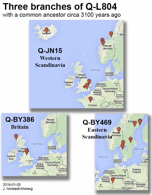 The three Q-L804 branches. Origin of BigY kits with known ancestry.